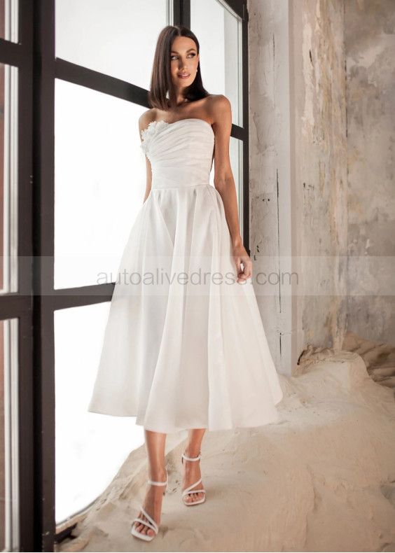 Classic Ivory Organza Tea Length Wedding Dress